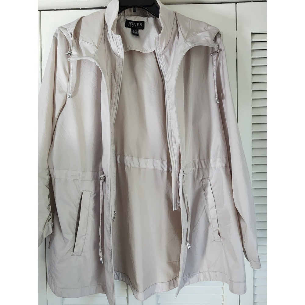 Jones New York XL Hooded Lightweight Jacket Zip Drawstring Beige Windbreaker - Picture 4 of 8